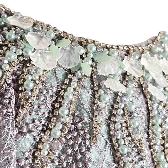 Mac Duggal Embellished Lace High Neck Formal Dress In Sage & Silver Size 2 NWT - Picture 3 of 14